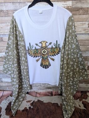 NWT Handcrafted Navajo Thunderbird Graphic W Boho Bat Winged Top